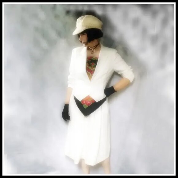 White Midi Skirt Suit Vintage 70s with Short Waiter Jacket Versatile Separates - Picture 4 of 15